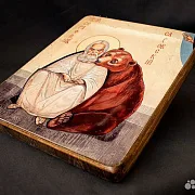 Икона деревянная "Пр. Серафим Саровский с медведем — красивый подарок — фотография 3