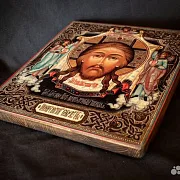 Икона "Спас Нерукотворный с Архангелами" — оригинальный подарок — фотография 5