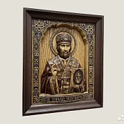 Подарочная святой Николай Чудотворец икона резная из дерева — фотография 2