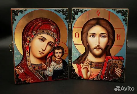 Подарочная складень деревянный. Венчальная пара Казанская Бог
