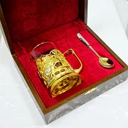 Подарочный латунный подстаканник «Русская тройка» — фотография 2