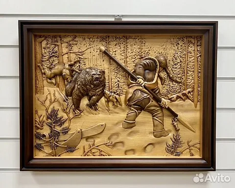 Резная картина «Охотник» 60×46 см — оригинальный подарок