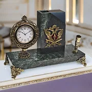 На память: Часы «Элина» с орлом УИС и подставкой — фотография 1