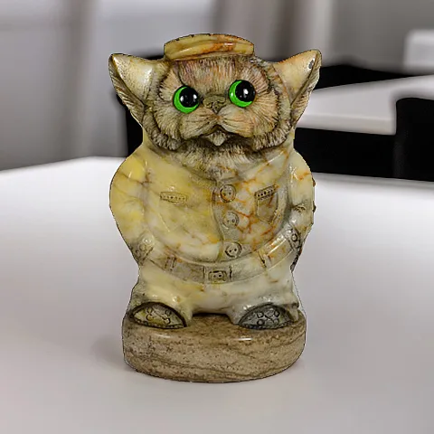 Каменная фигурка «Кот в кепке» с кальцитом — оригинальный подарок