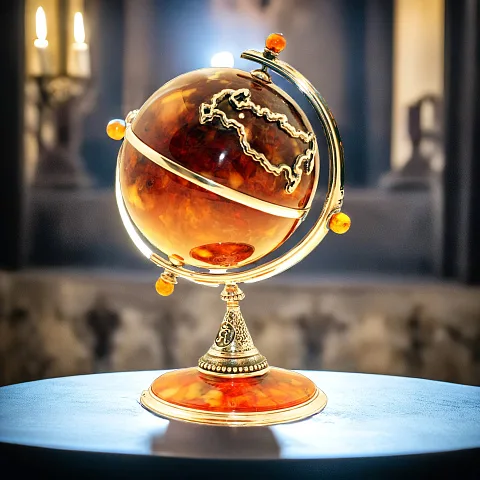 Подарочный сувенир «Глобус» из янтаря